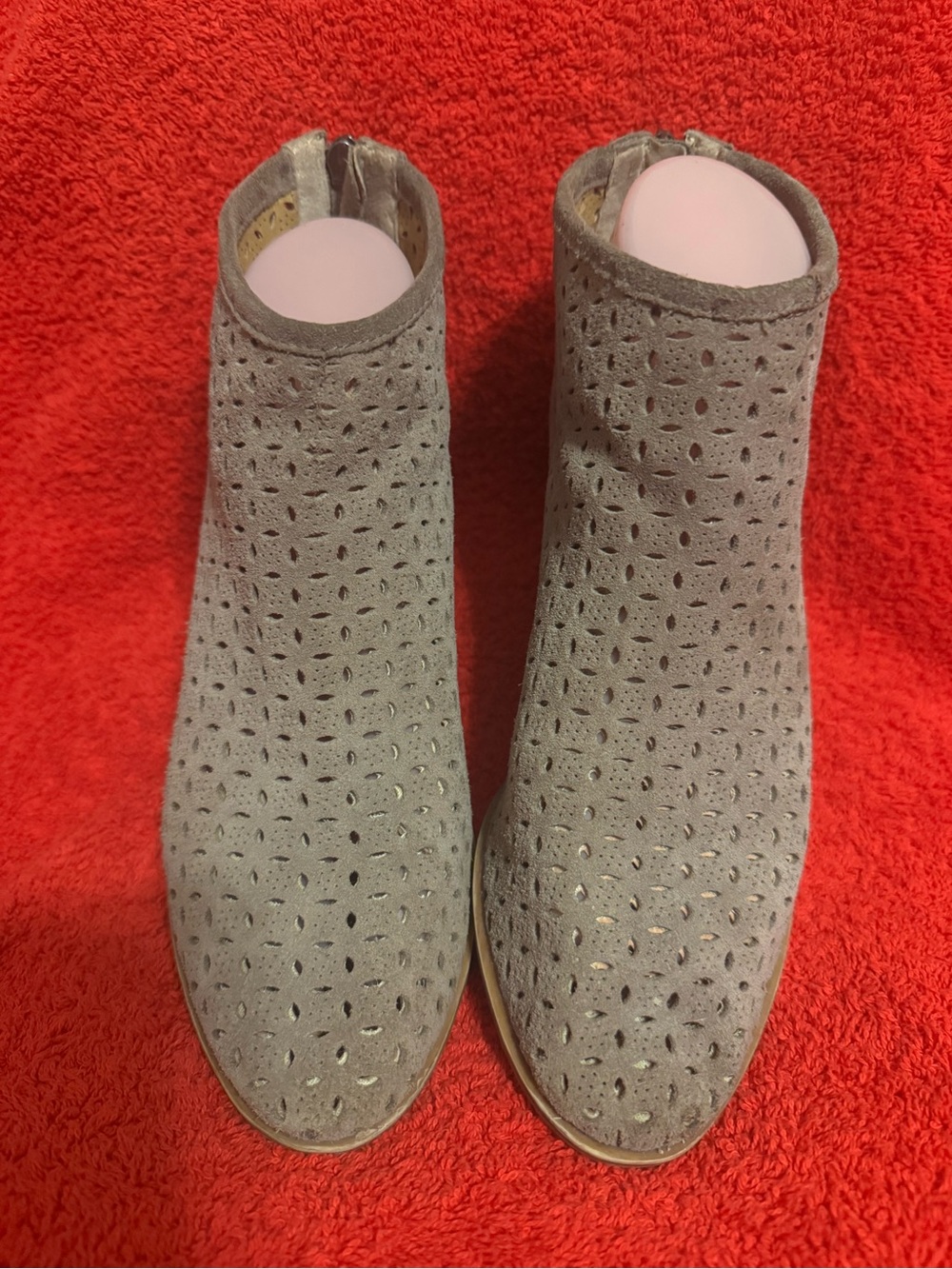 Lucky Brand Sz 7.5 Taupe Perforated Suede Ankle Boots  GUC 😊😊